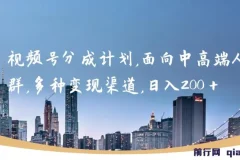 视频号分成计划，面向中高端人群，多种变现渠道，日入200＋