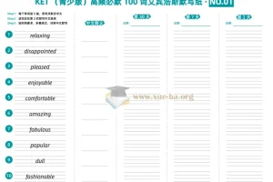 KET（青少版）高频必默100词艾宾浩斯默写纸